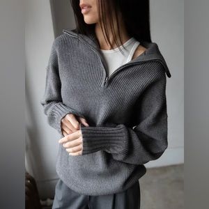 Oak and Fort Half Zip Knit Sweater